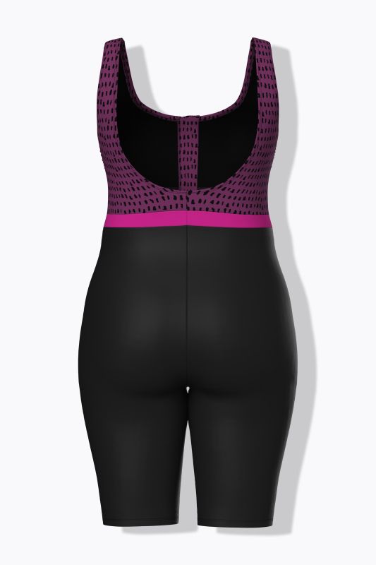 Dot Print Unitard Zip Front Swimsuit
