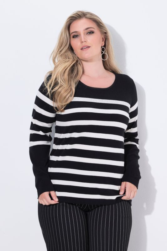Rhinestone Breton Stripe Long Sleeve Sweater