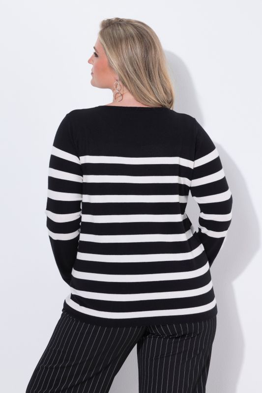 Rhinestone Breton Stripe Long Sleeve Sweater