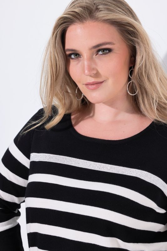 Rhinestone Breton Stripe Long Sleeve Sweater