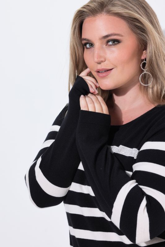 Rhinestone Breton Stripe Long Sleeve Sweater