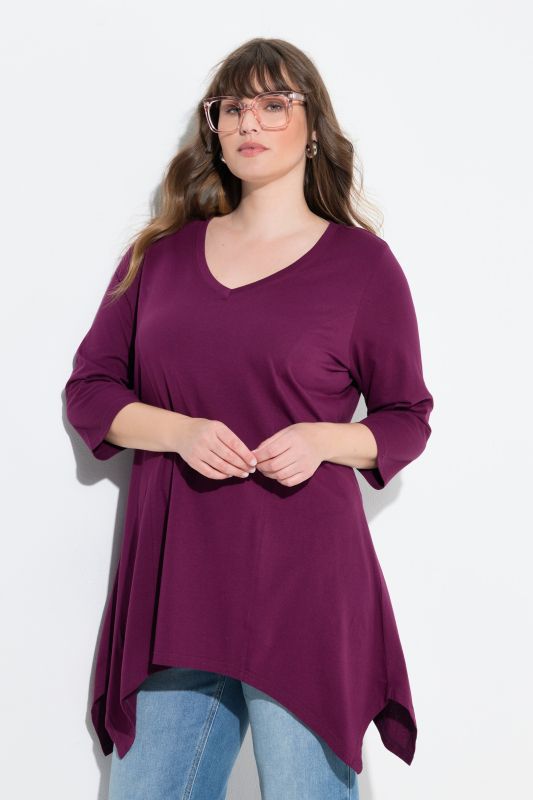 Eco Cotton V-Neck Pointed Hem A-line Fit Tee