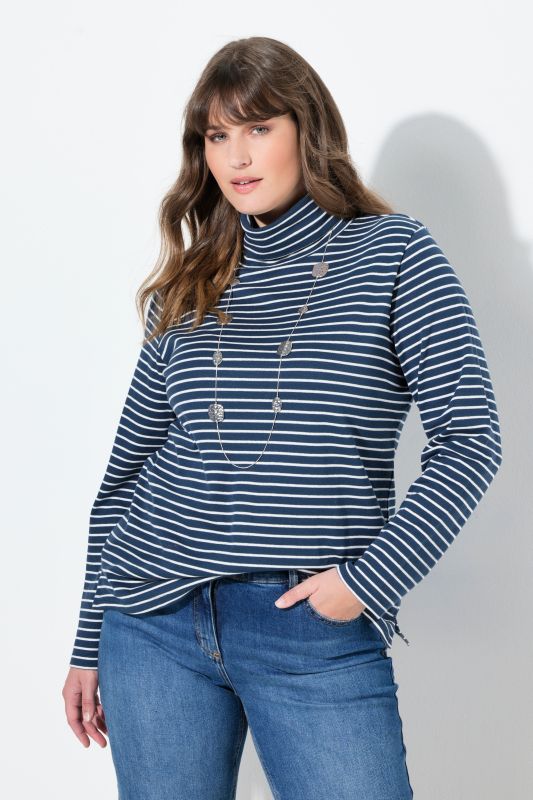 Eco Cotton Stripe Rib Knit Slim Fit Turtleneck