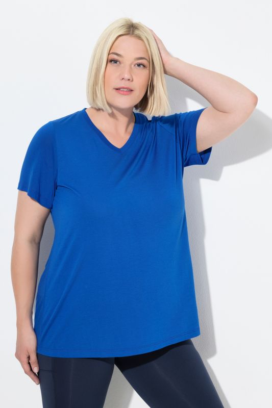 Functional Antibacterial Finish V-Neck Short Sleeve Knit Top