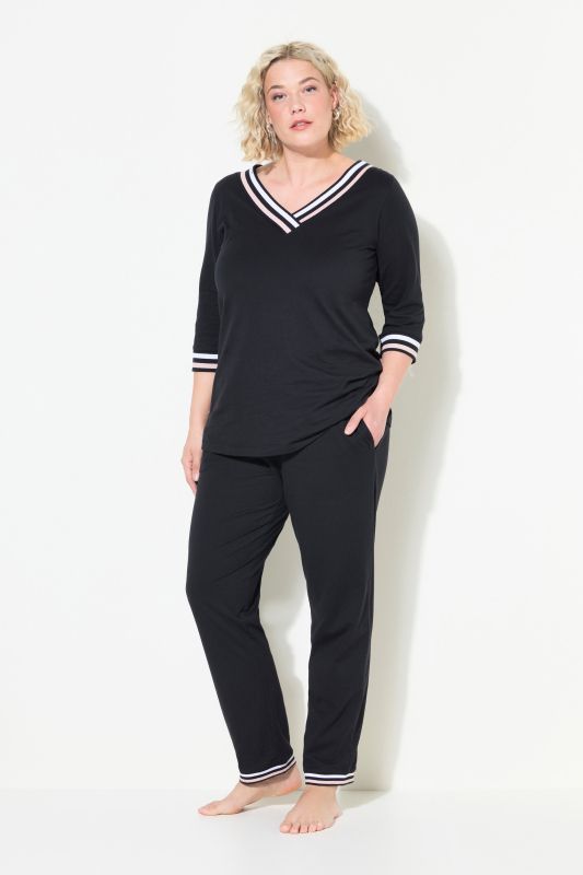 Stripe Trim 3/4 Sleeve Pajamas