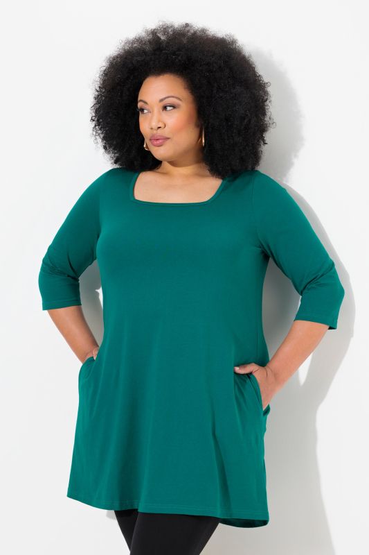Square Neckline Knit Swing A-line Pocket Tunic