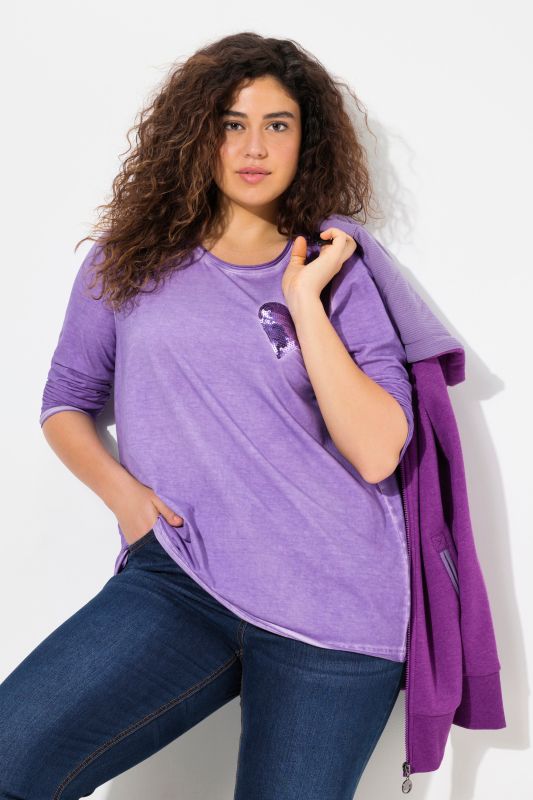 Cold Dyed Sequined Heart Long Sleeve Tee