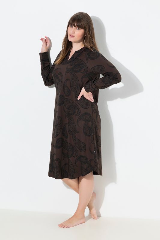 Paisley Split Neck Long Sleeve Nightgown