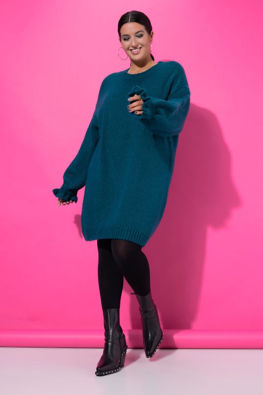 Ruffle Cuff Bishop Sleeve Sweater Dress