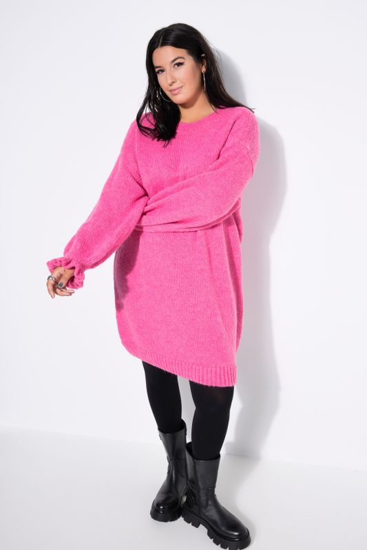 Ruffle Cuff Bishop Sleeve Sweater Dress