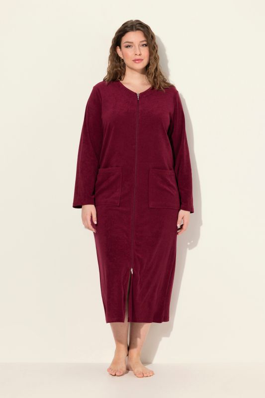Long Zip Front Cotton Blend Terry Bathrobe