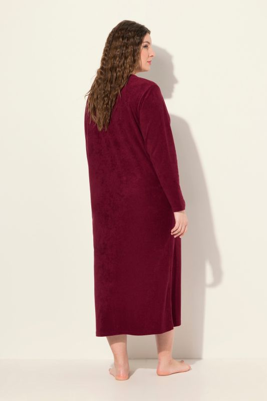 Long Zip Front Cotton Blend Terry Bathrobe