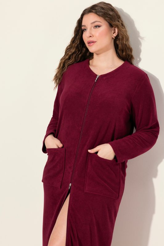 Long Zip Front Cotton Blend Terry Bathrobe