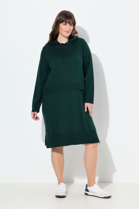 Eco Cotton Layered Look Hooded Knit Dress