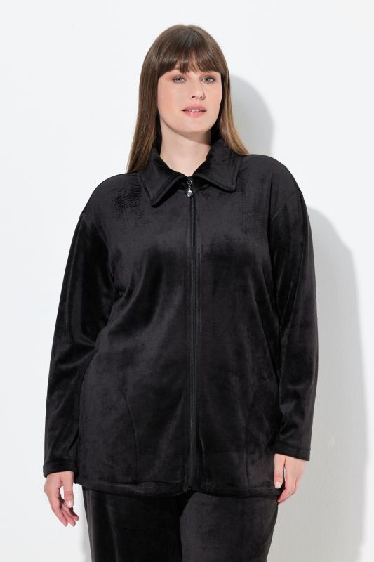 Velour Zip Front Stretch Knit Lounge Jacket