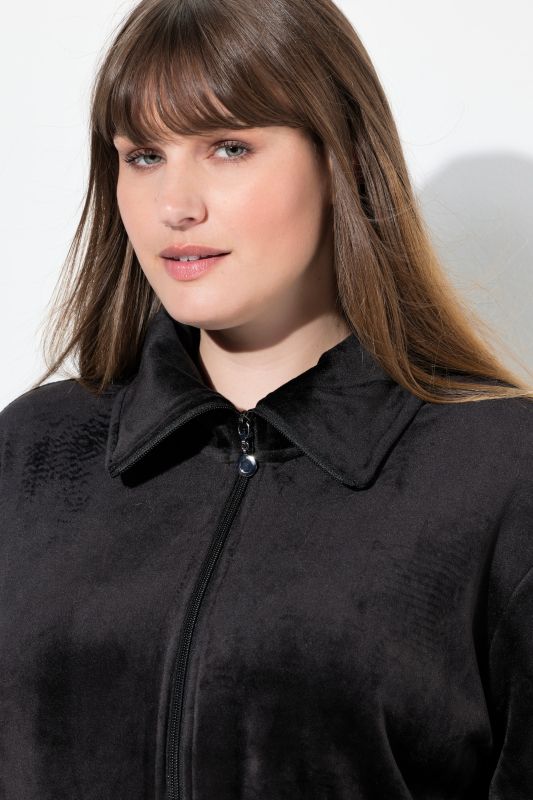 Velour Zip Front Stretch Knit Lounge Jacket