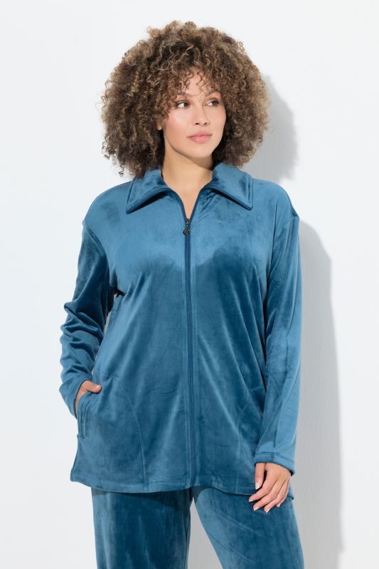 Velour Zip Front Stretch Knit Lounge Jacket