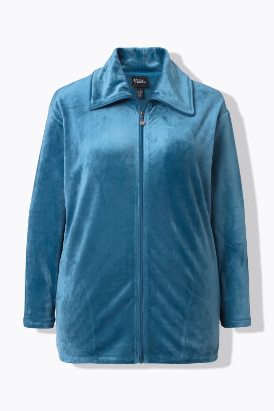 Velour Zip Front Stretch Knit Lounge Jacket