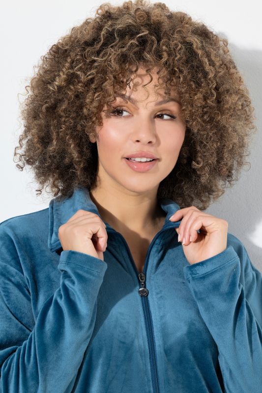 Velour Zip Front Stretch Knit Lounge Jacket