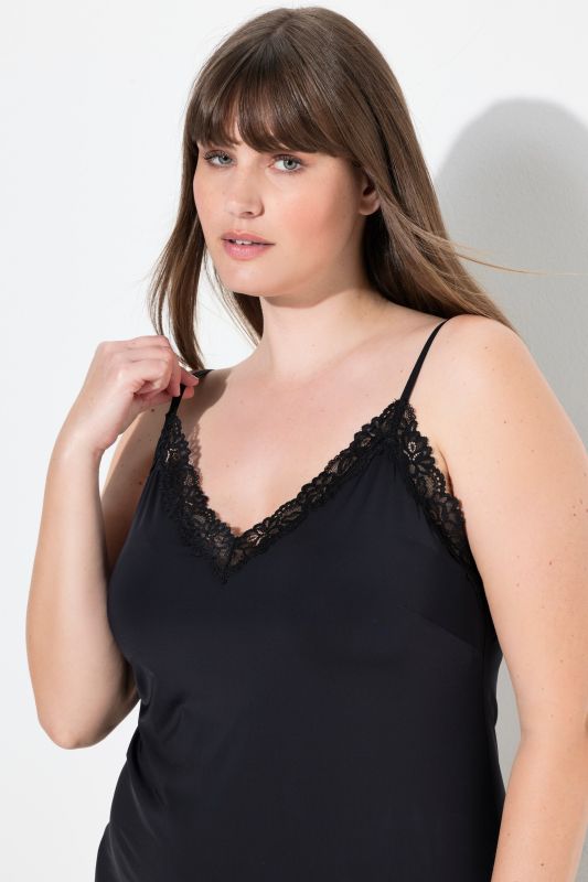 Lace Trim Spaghetti Strap Stretch Knit Slip