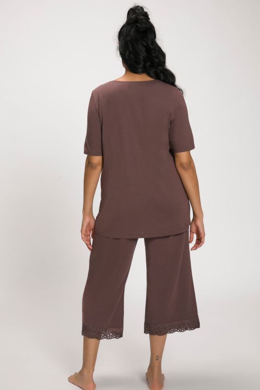 Eyelet Trim V-Neck Super Soft Cotton Blend Pajama Set