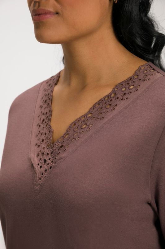 Eyelet Trim V-Neck Super Soft Cotton Blend Pajama Set