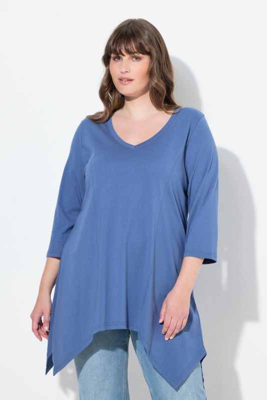 Eco Cotton V-Neck Pointed Hem A-line Fit Tee