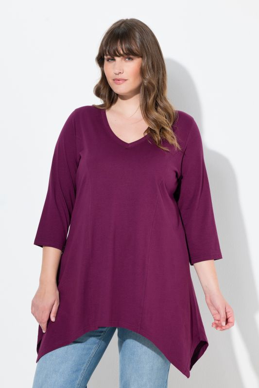 Eco Cotton V-Neck Pointed Hem A-line Fit Tee