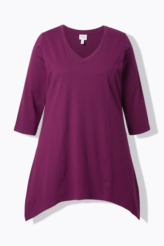 Eco Cotton V-Neck Pointed Hem A-line Fit Tee