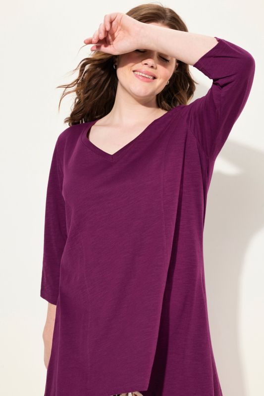 Eco Cotton V-Neck Pointed Hem A-line Fit Tee