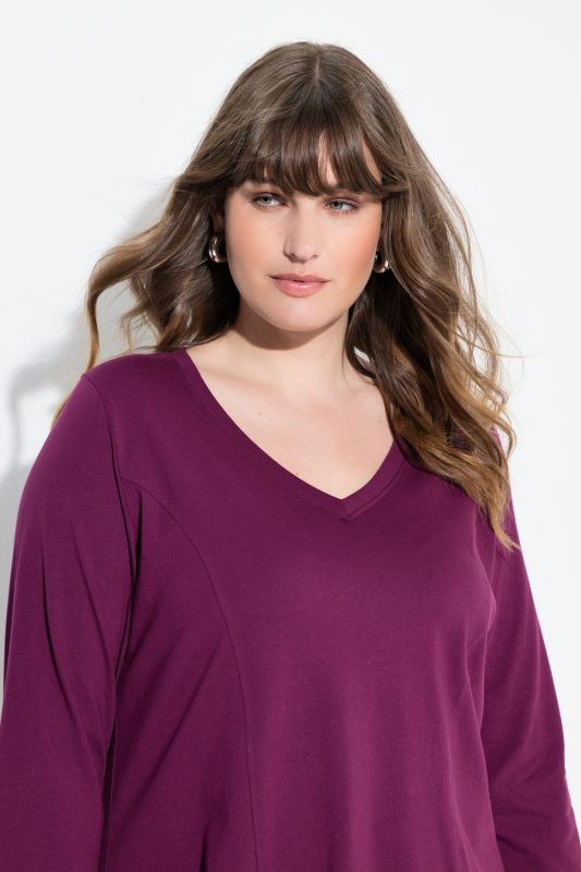 Eco Cotton V-Neck Pointed Hem A-line Fit Tee