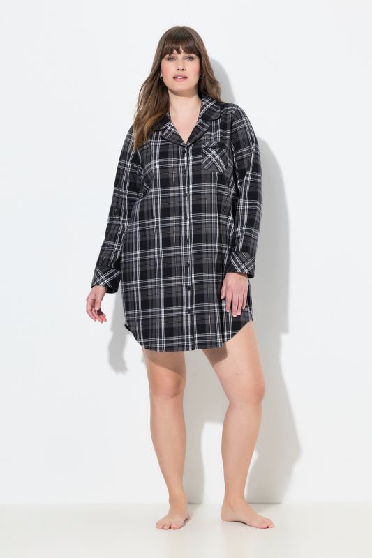 Plaid Button Front Cotton Flannel Sleep Shirt