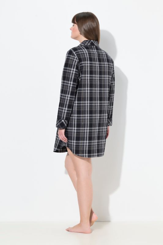 Plaid Button Front Cotton Flannel Sleep Shirt
