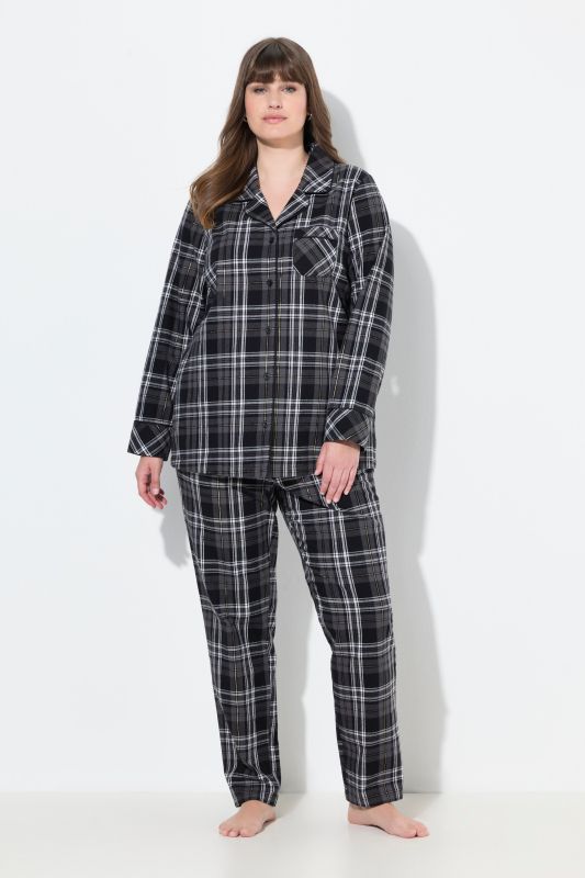Plaid Button Front Cotton Flannel Pajama Set