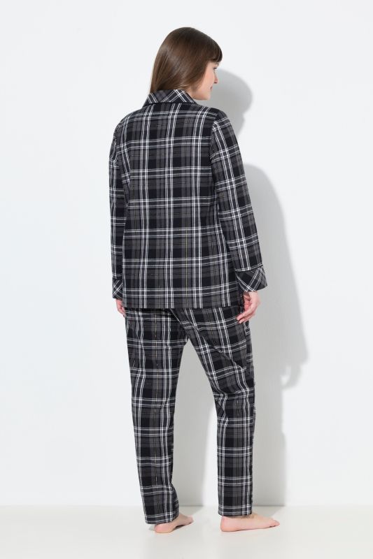 Plaid Button Front Cotton Flannel Pajama Set