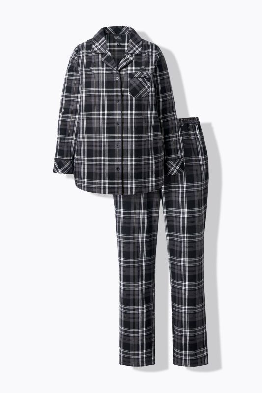 Plaid Button Front Cotton Flannel Pajama Set