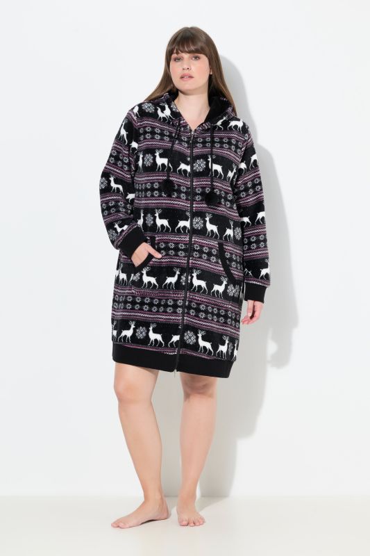 Nordic Print Zip Front Plush Bathrobe