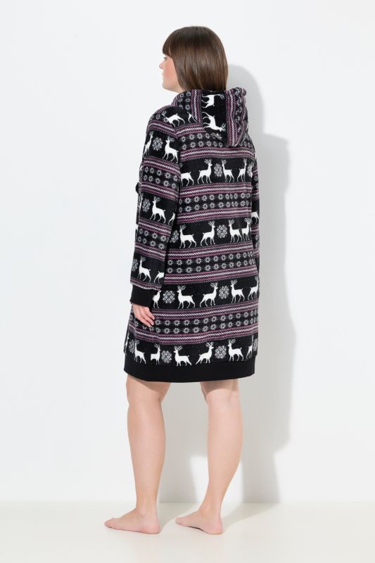 Nordic Print Zip Front Plush Bathrobe