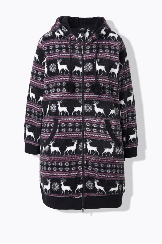 Nordic Print Zip Front Plush Bathrobe