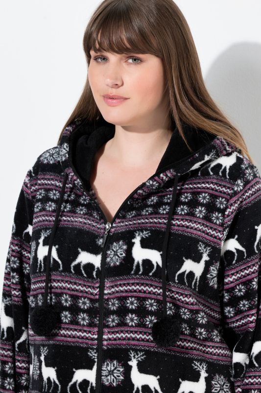 Nordic Print Zip Front Plush Bathrobe