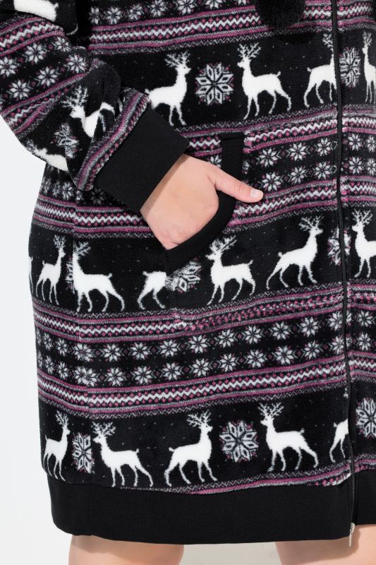 Nordic Print Zip Front Plush Bathrobe