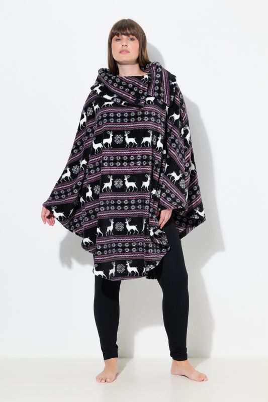 Nordic Print Stretch Knit Plush Lounge Poncho