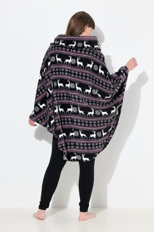 Nordic Print Stretch Knit Plush Lounge Poncho