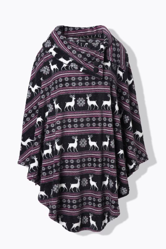 Nordic Print Stretch Knit Plush Lounge Poncho