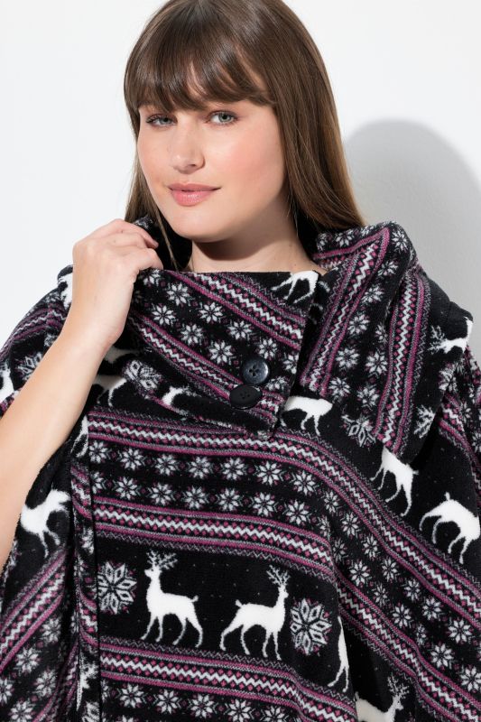Nordic Print Stretch Knit Plush Lounge Poncho