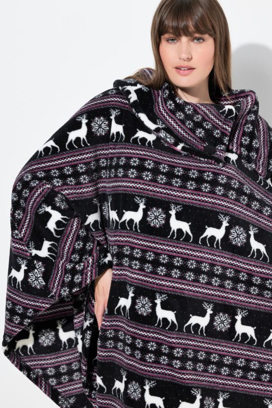 Nordic Print Stretch Knit Plush Lounge Poncho