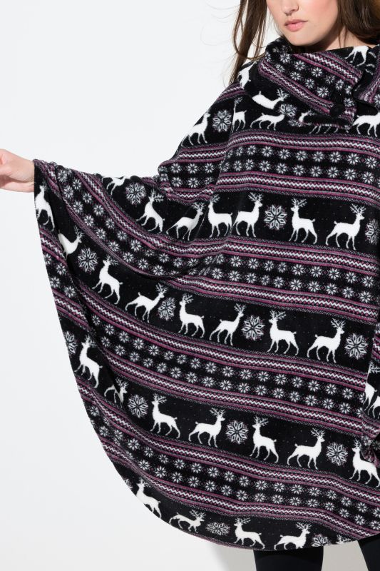 Nordic Print Stretch Knit Plush Lounge Poncho