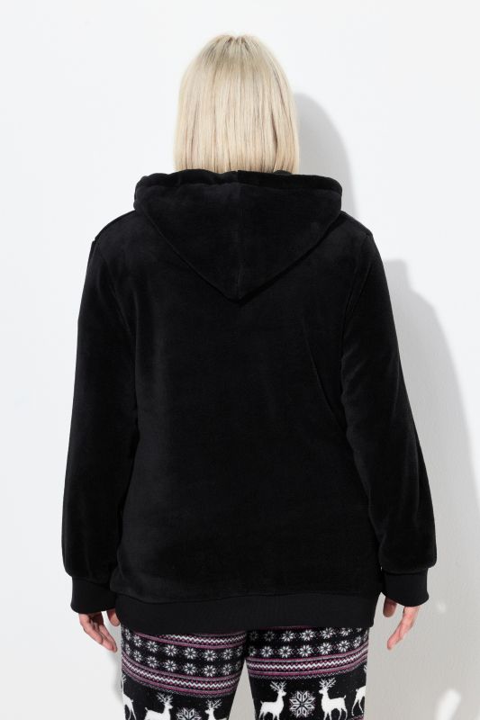 Norwegian Print Zip Front Hooded Plush Lounge Jacket