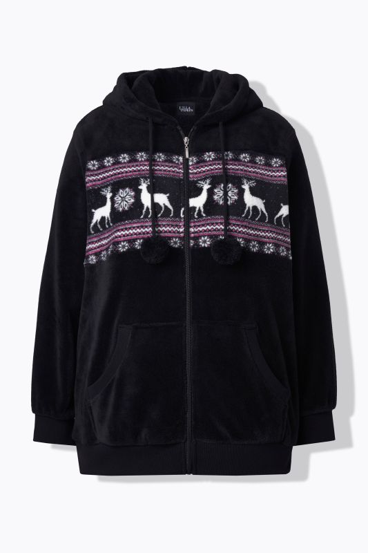 Norwegian Print Zip Front Hooded Plush Lounge Jacket