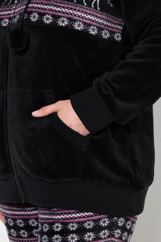 Norwegian Print Zip Front Hooded Plush Lounge Jacket